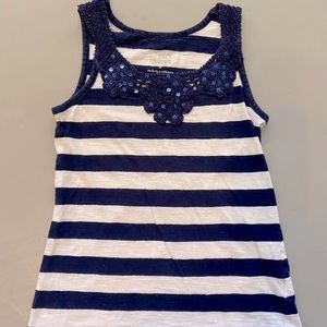 Justice Navy and White Striped Tank w/ Crochet
